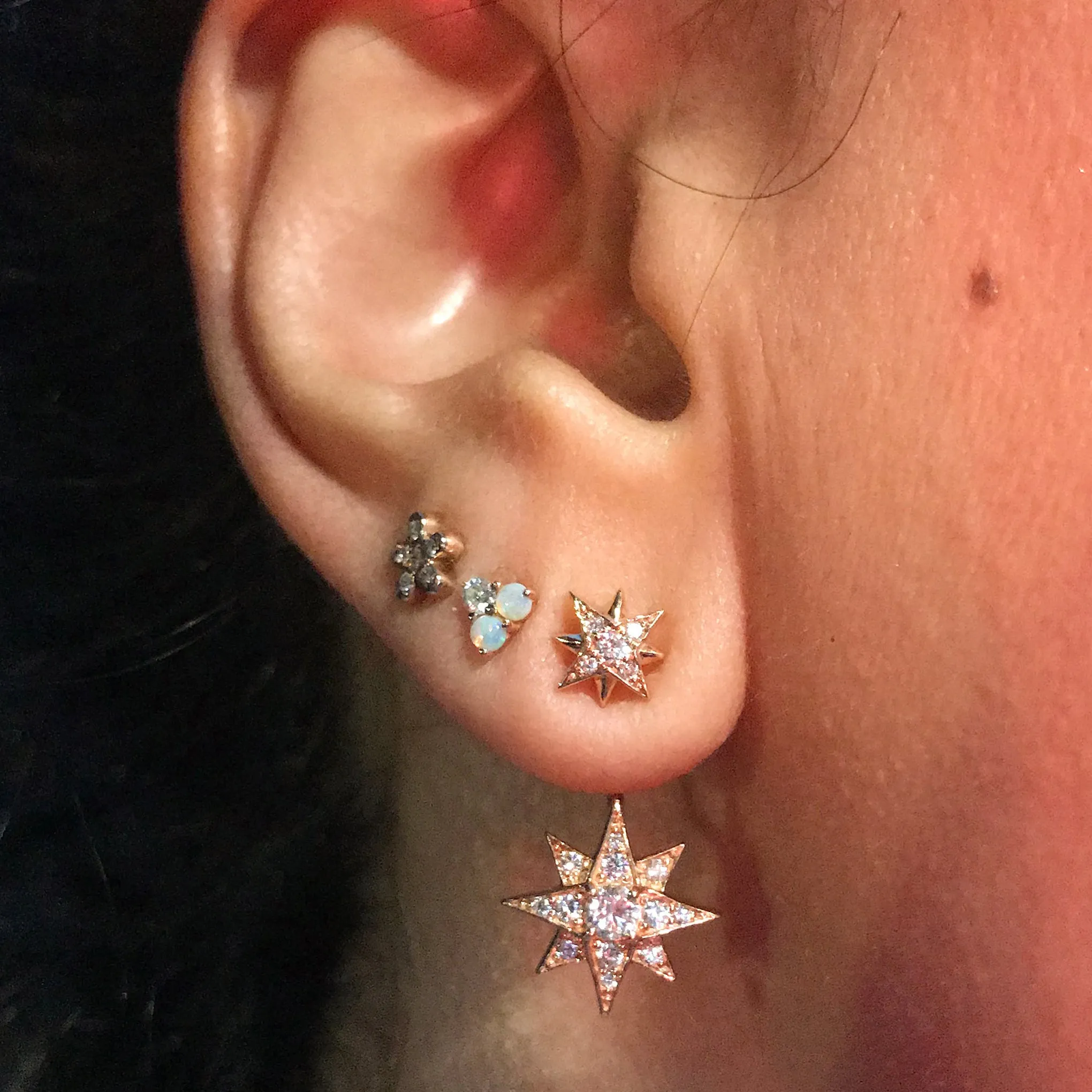 14K Gold Pavé Diamond Starburst Stud Earring & Jacket Set