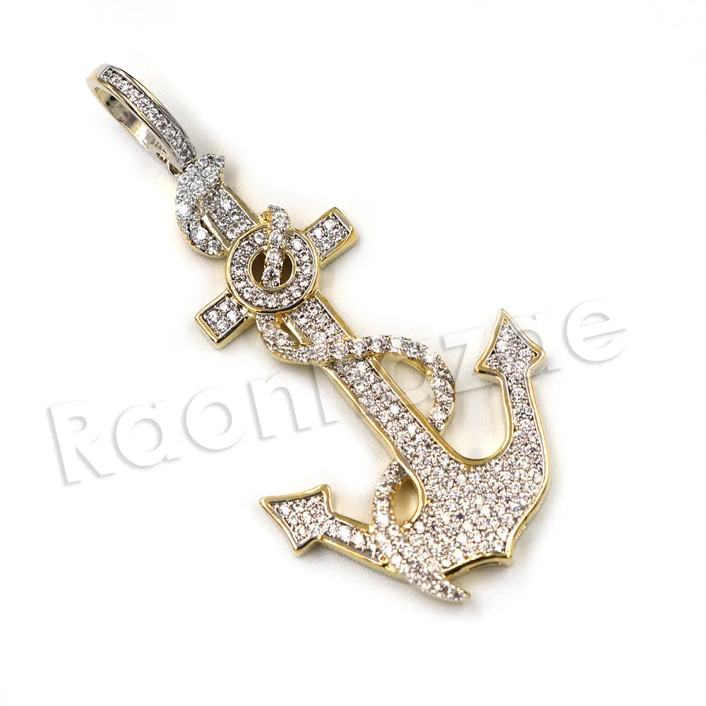14K PT Gold SAILOR ANCHOR Pendant W/5mm 24" 30" Cuban Chain