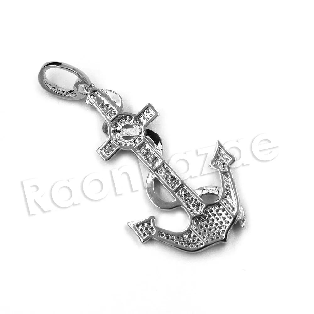 14K PT Gold SAILOR ANCHOR Pendant W/5mm 24" 30" Cuban Chain
