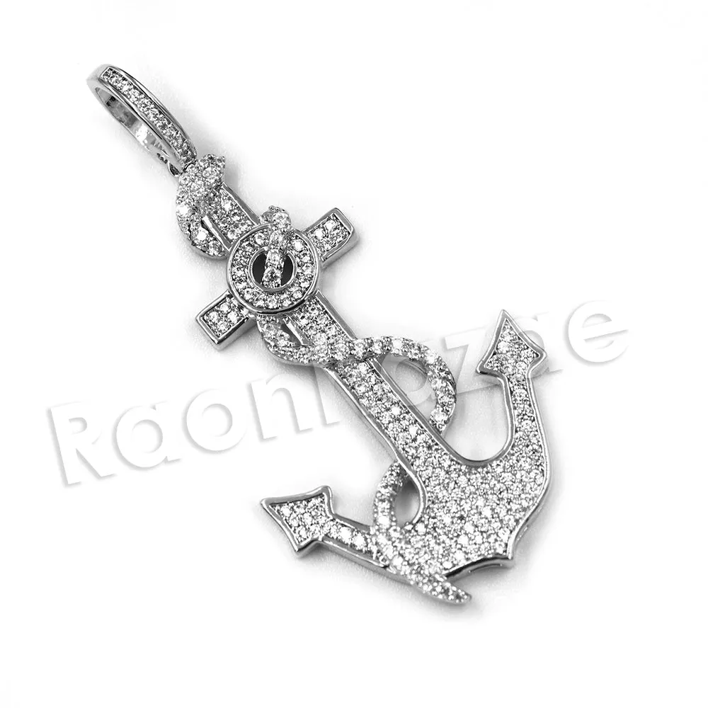 14K PT Gold SAILOR ANCHOR Pendant W/5mm 24" 30" Cuban Chain