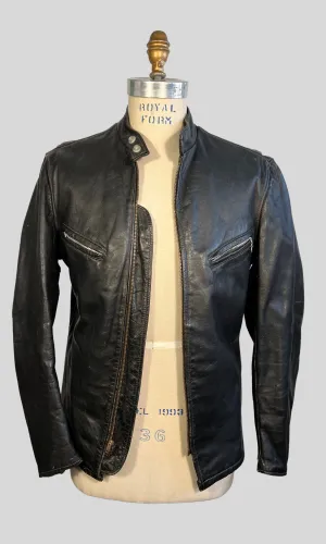 1960s Schott Black Steer Hide Racer Jacket, Men's Size Small