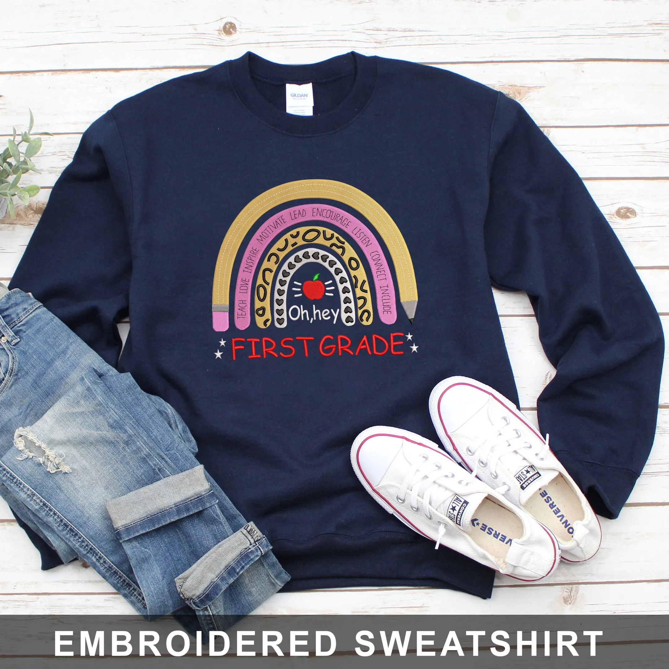1st Grade Back To School Embroidered Hoodie, Sweatshirt