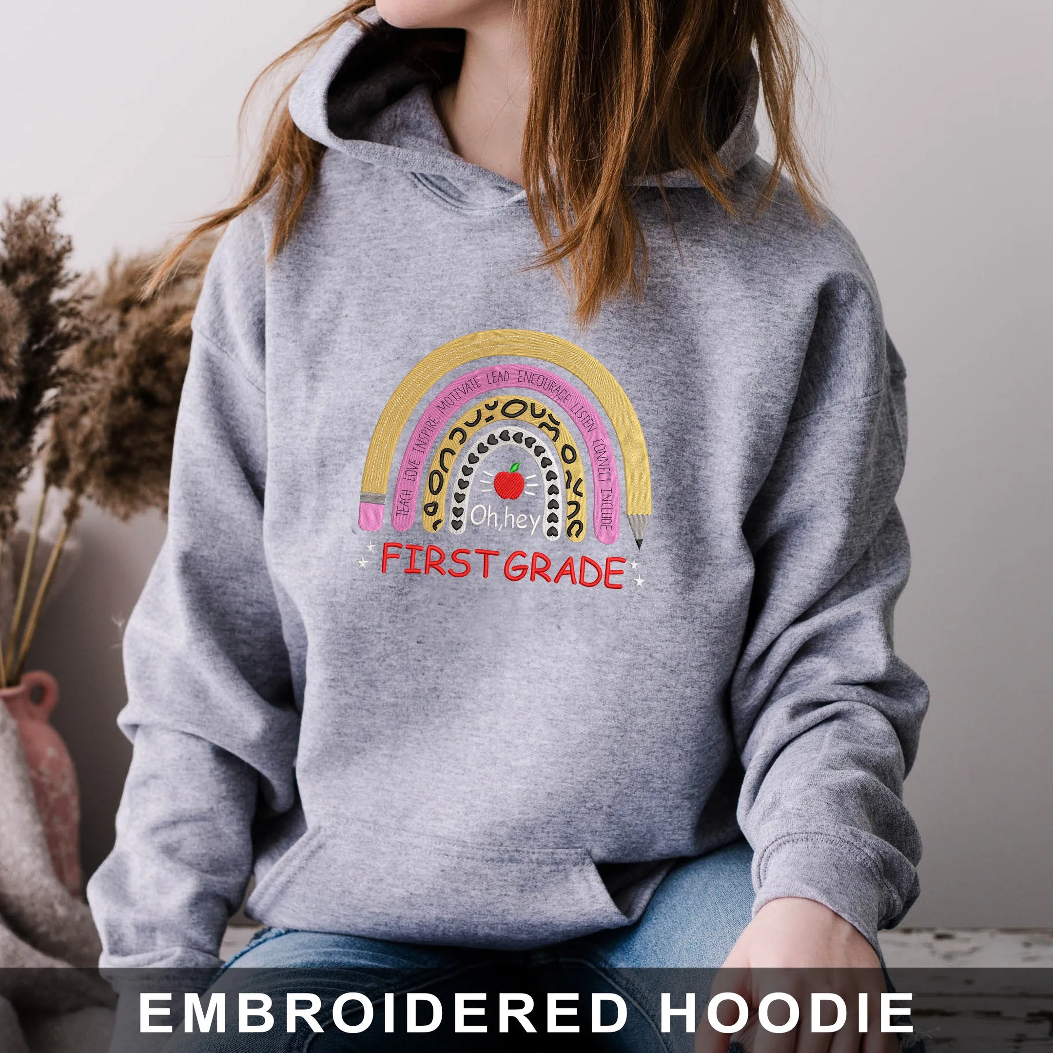1st Grade Back To School Embroidered Hoodie, Sweatshirt