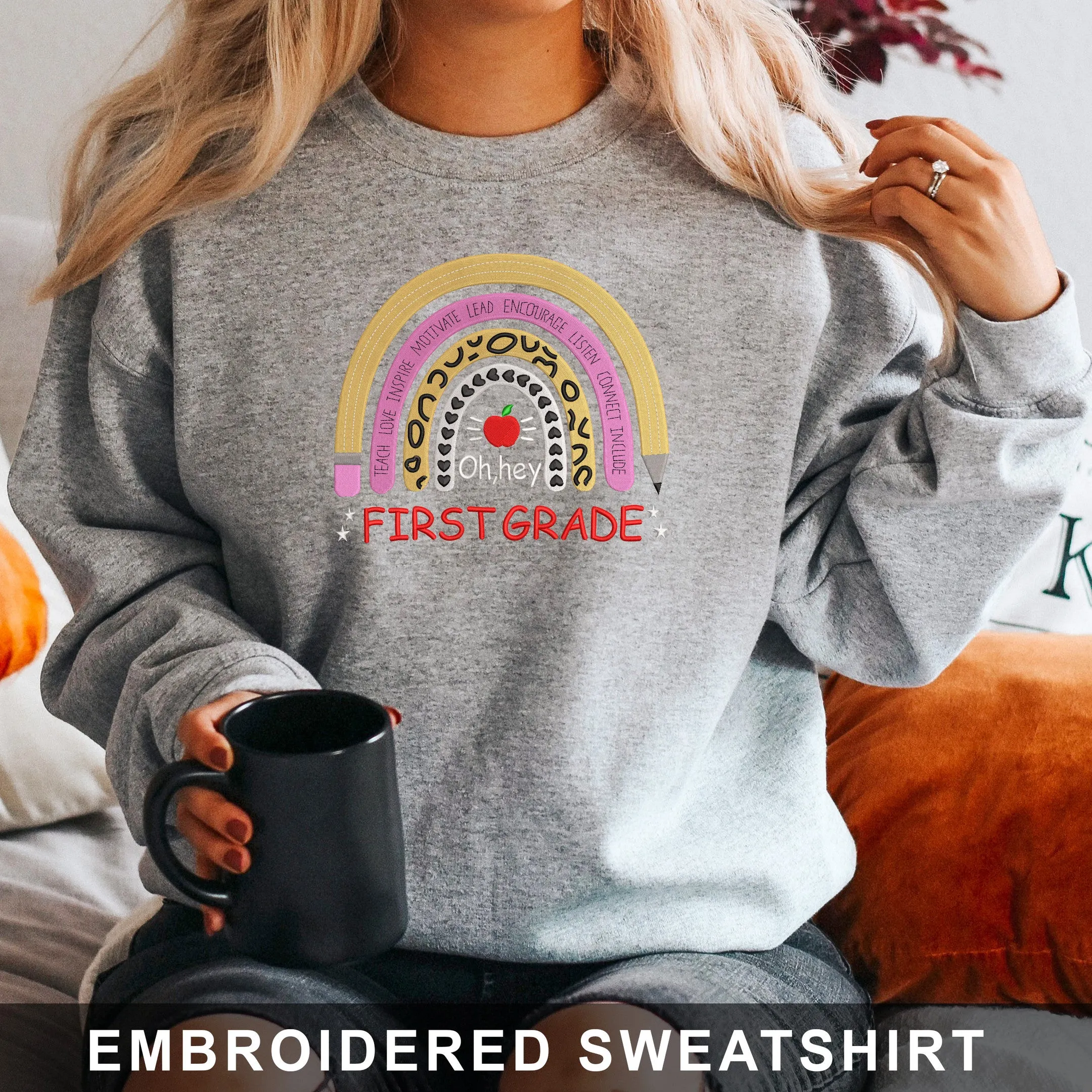 1st Grade Back To School Embroidered Hoodie, Sweatshirt