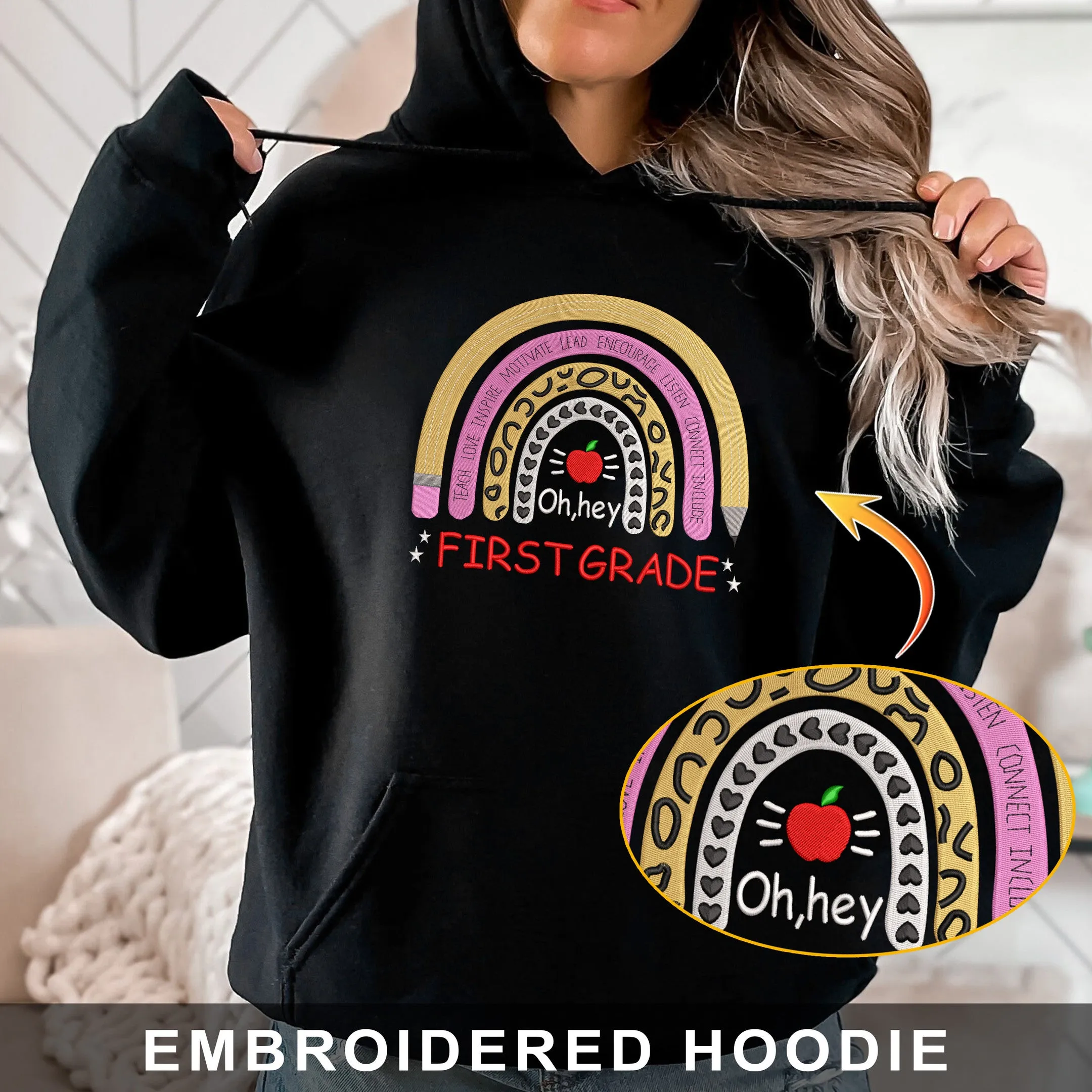 1st Grade Back To School Embroidered Hoodie, Sweatshirt