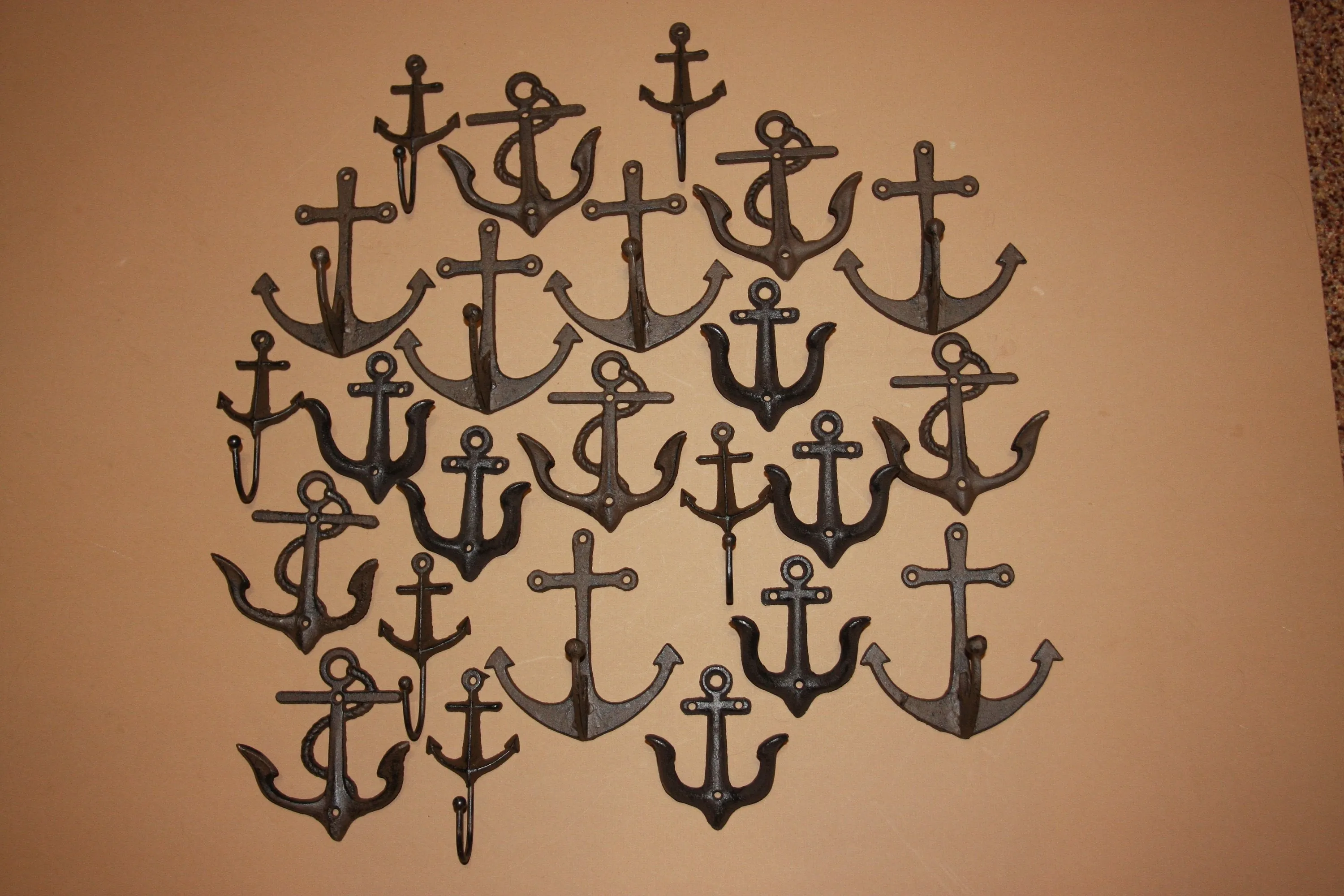 20)  Deluxe Collection Vintage Look Anchor Wall Hooks, Rustic Brown Cast Iron, Shipping Included