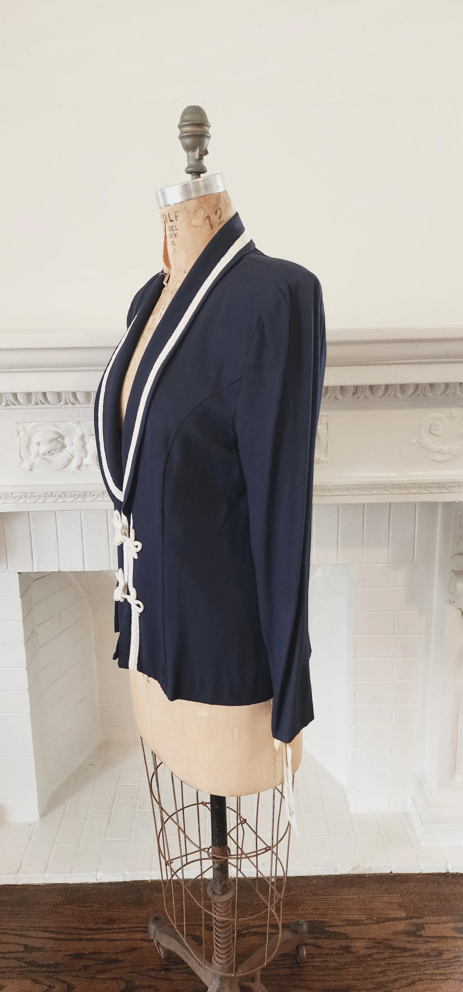 90s Navy Blue Blazer with White Embroidery by Jeffrey & Dara NWT / M