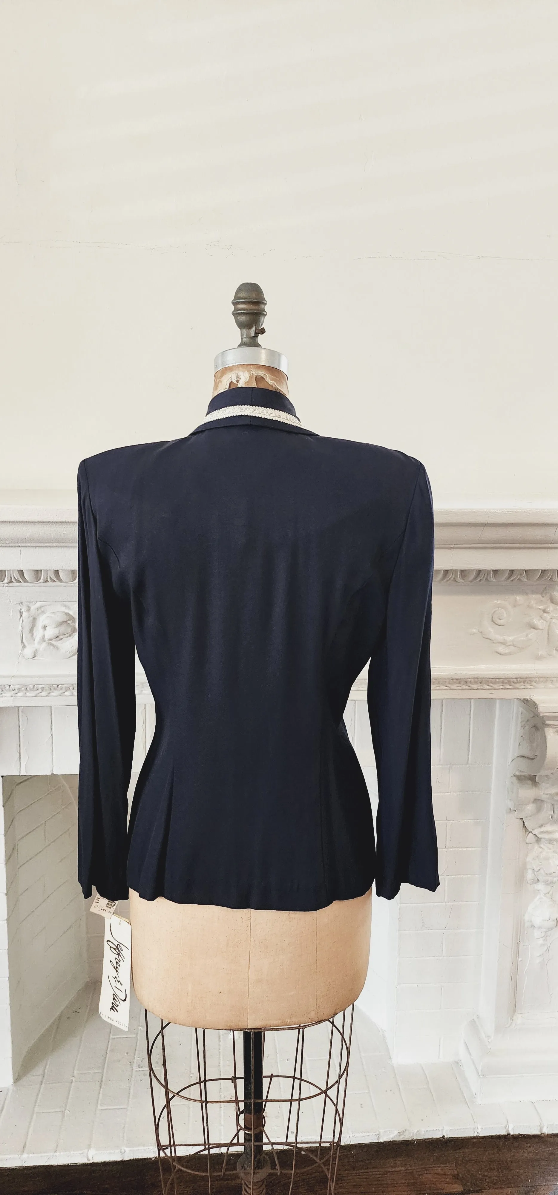 90s Navy Blue Blazer with White Embroidery by Jeffrey & Dara NWT / M