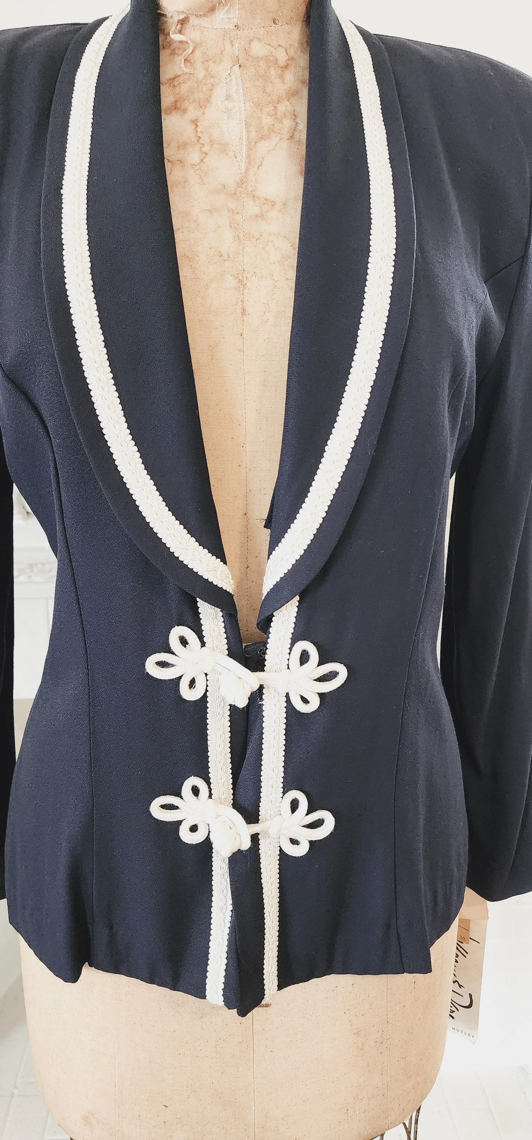 90s Navy Blue Blazer with White Embroidery by Jeffrey & Dara NWT / M