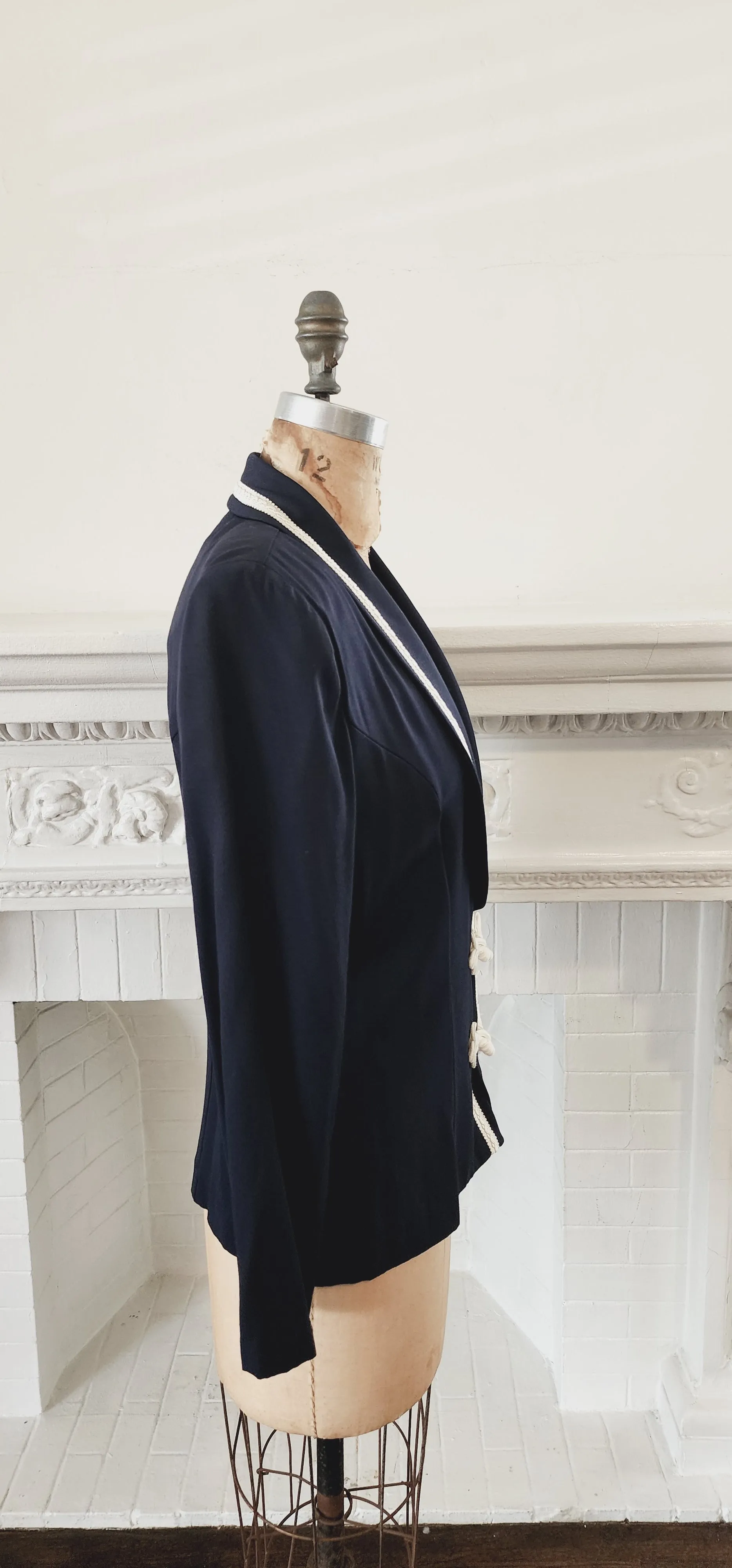 90s Navy Blue Blazer with White Embroidery by Jeffrey & Dara NWT / M