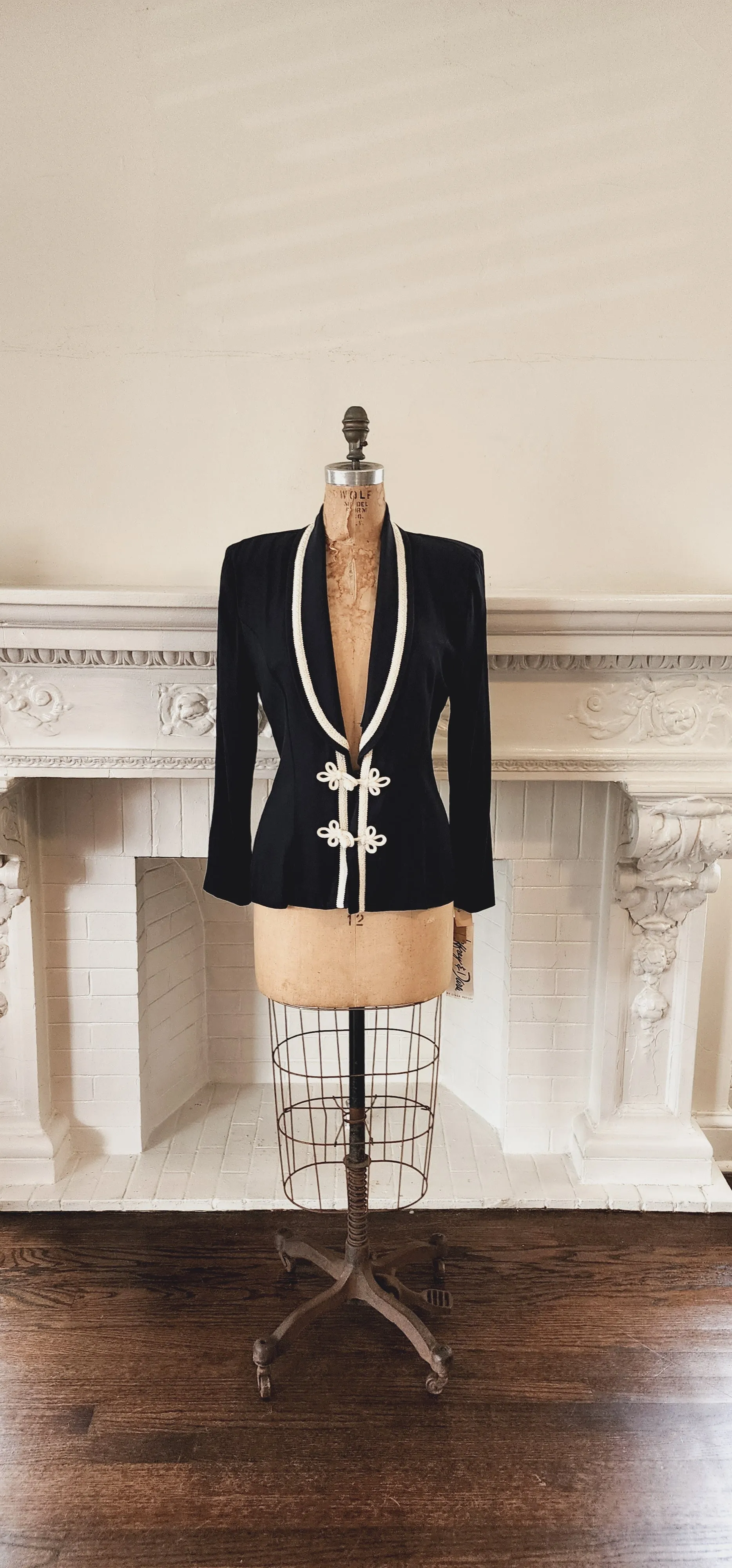 90s Navy Blue Blazer with White Embroidery by Jeffrey & Dara NWT / M