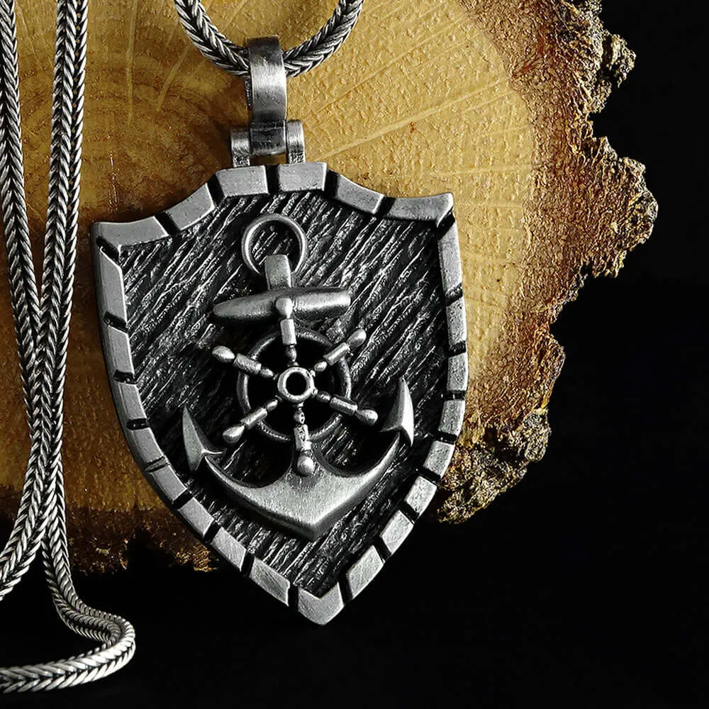 Anchor Pendant with Sterling Silver Wheat Link Chain Men's Necklace Gift for Sailor