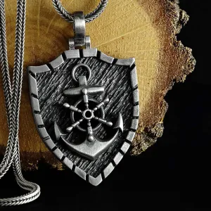Anchor Pendant with Sterling Silver Wheat Link Chain Men's Necklace Gift for Sailor