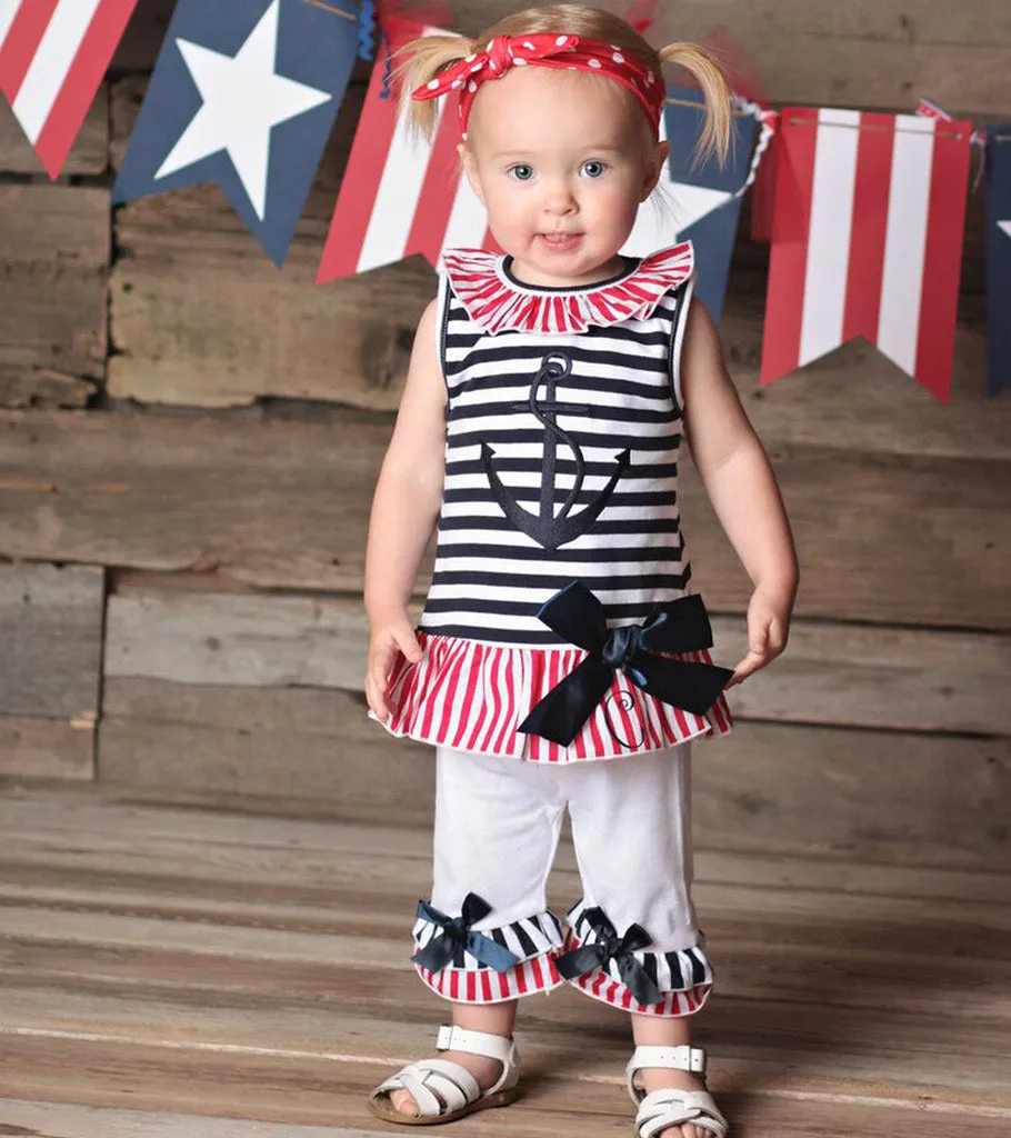 AnnLoren Girls Boutique Patriotic Sailor Outfit Tunic and Capri Leggings