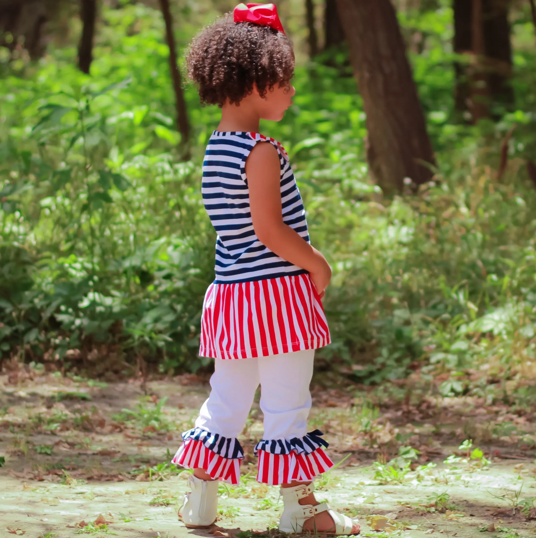 AnnLoren Girls Boutique Patriotic Sailor Outfit Tunic and Capri Leggings