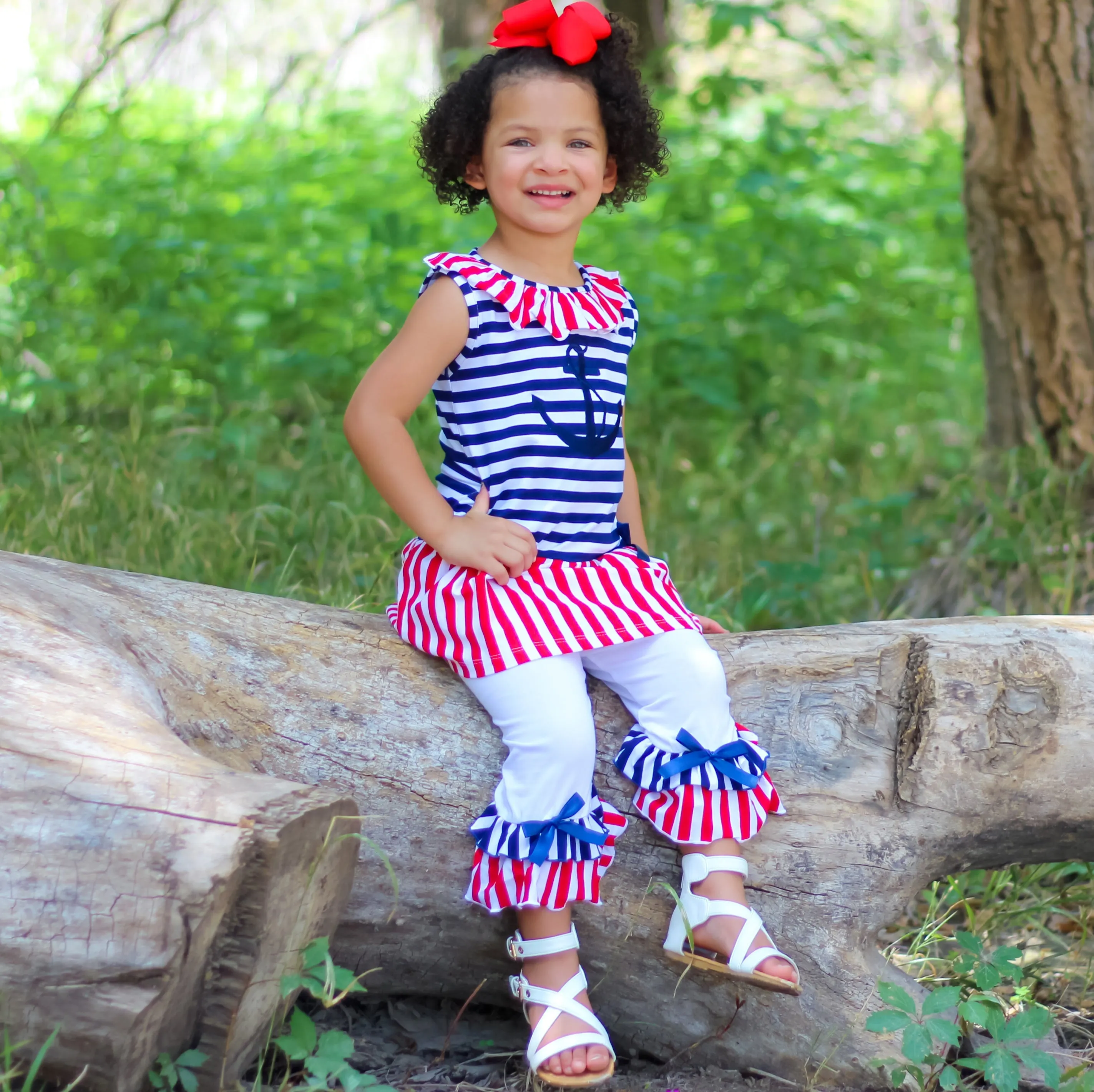AnnLoren Girls Boutique Patriotic Sailor Outfit Tunic and Capri Leggings