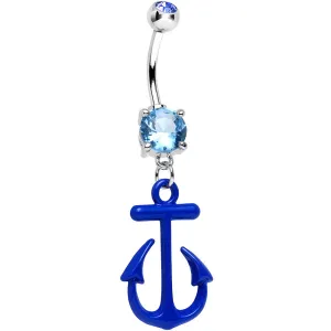 Aqua Gem Nautical Blue Anchor Dangle Belly Ring