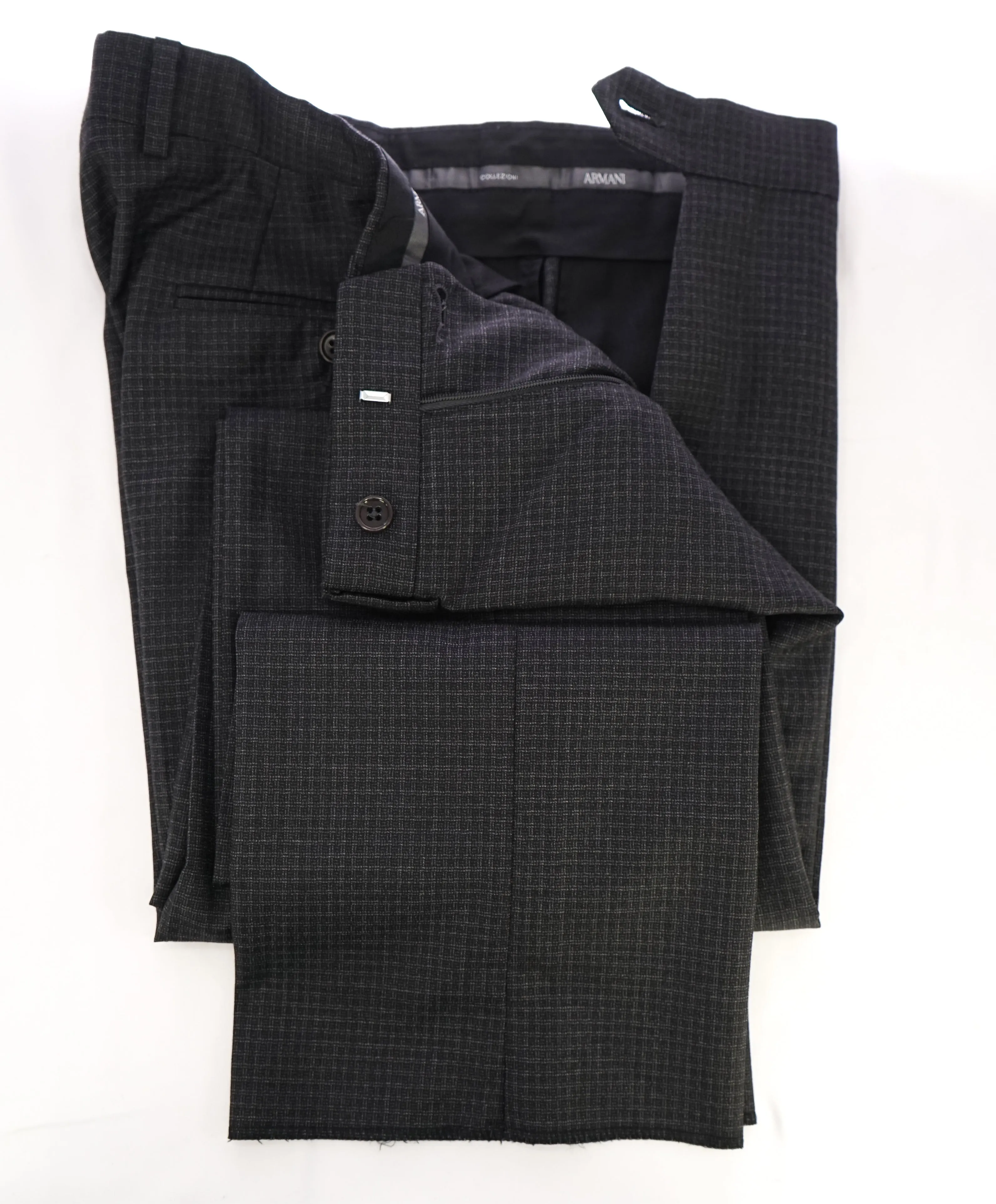 ARMANI COLLEZIONI - Gray Tonal Check Plaid Flat Front Dress Pants - 32W