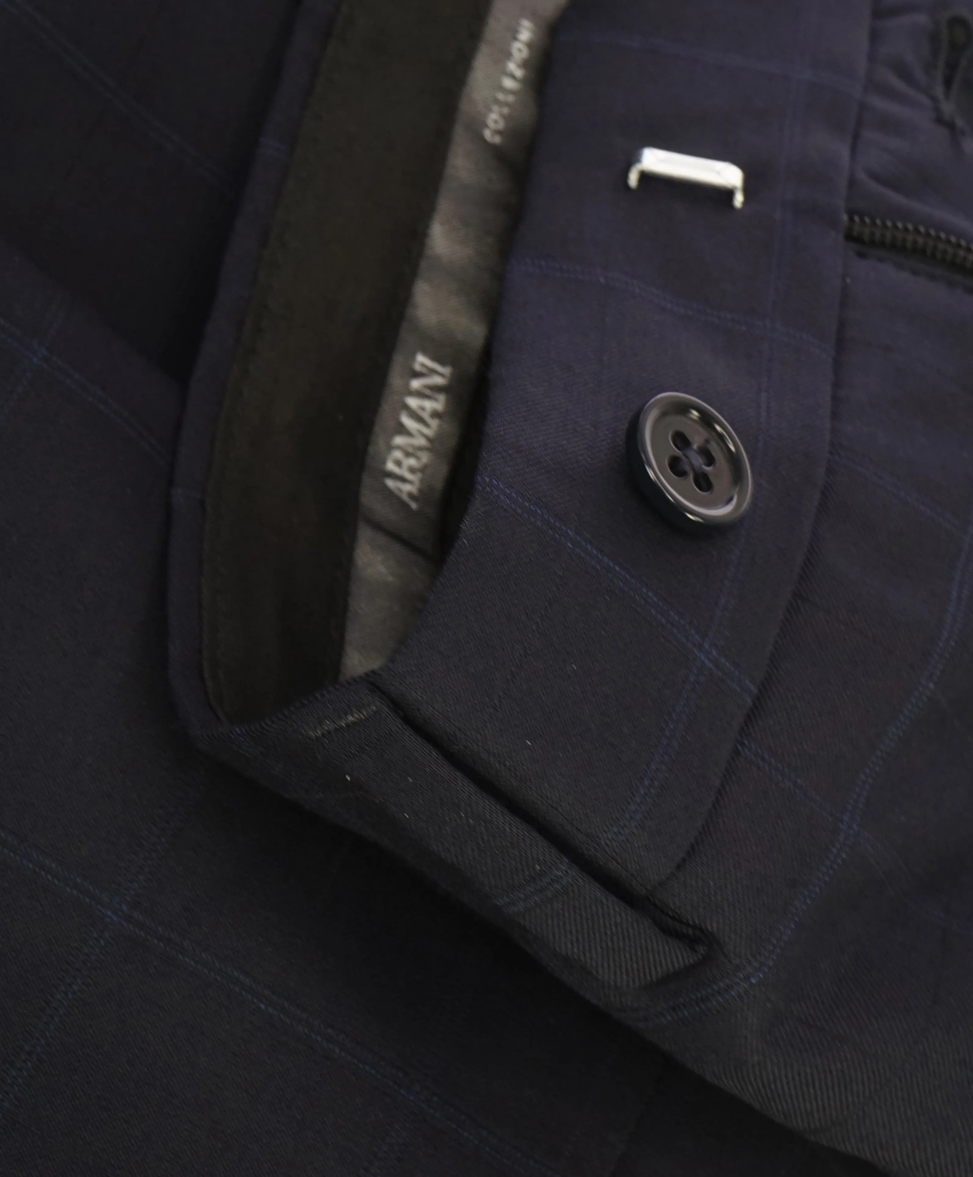 ARMANI COLLEZIONI - Plaid Check Windowpane Blue Flat Front Dress Pants - 36W
