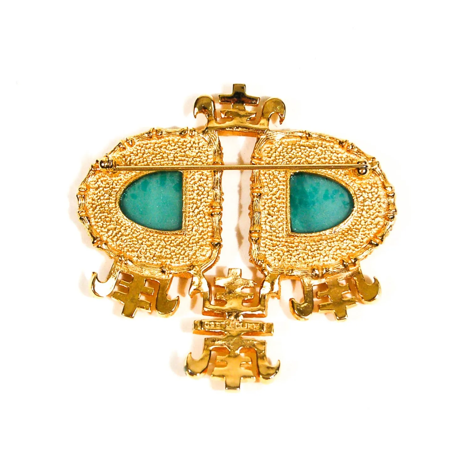 Asian Inspired Carved Faux Jade Brooch by Castlecliff