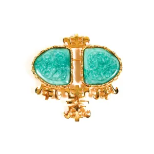 Asian Inspired Carved Faux Jade Brooch by Castlecliff
