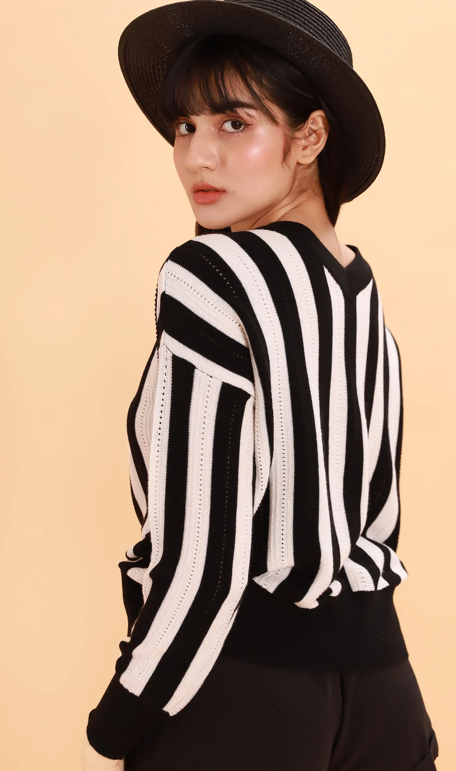 AUDREY Striped Button-Down Cardi (Black/White)