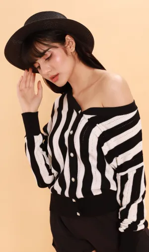 AUDREY Striped Button-Down Cardi (Black/White)