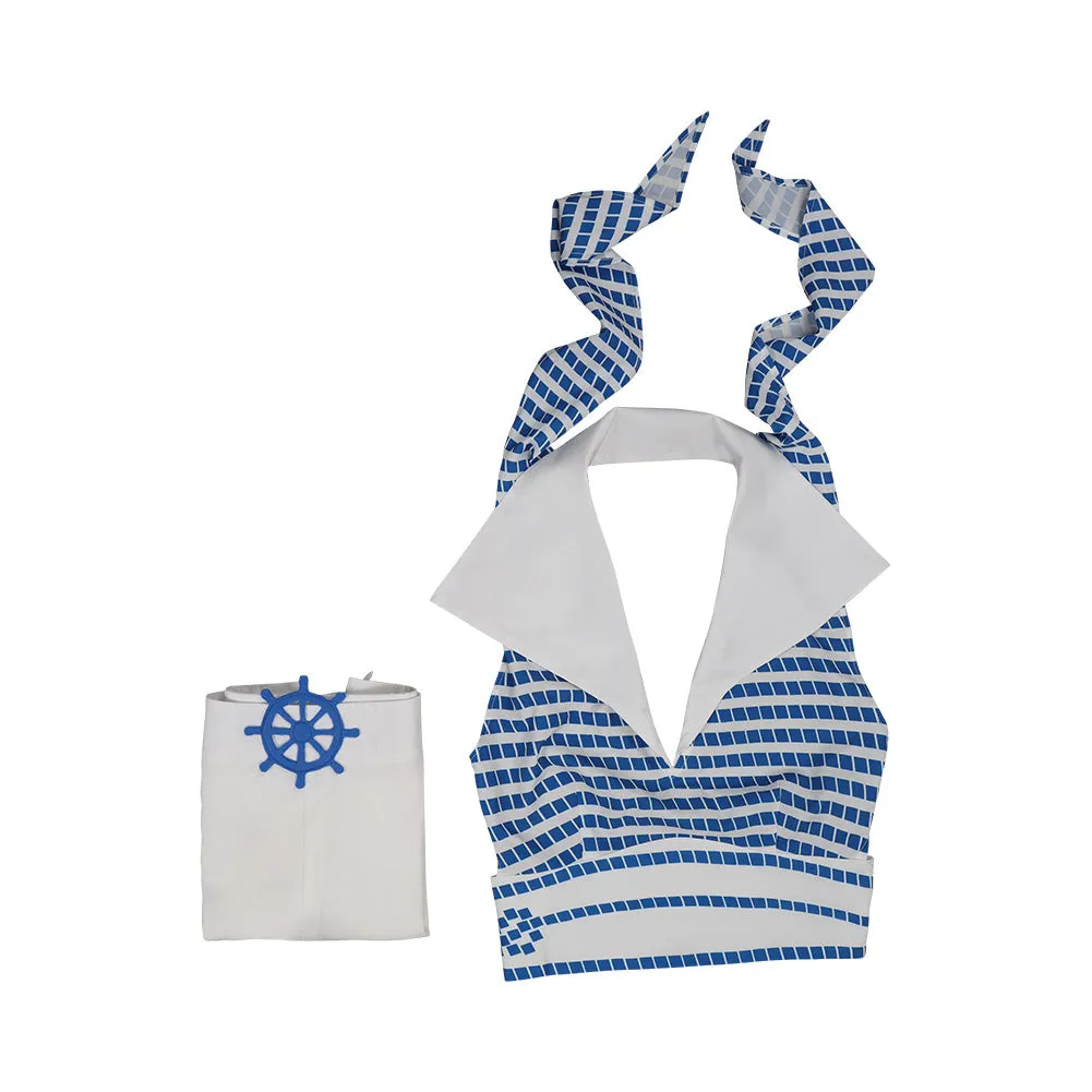 Barbie 2023 Blue Striped Beach Outfits Cosplay Costume Halloween Carnival Suit