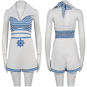 Barbie 2023 Blue Striped Beach Outfits Cosplay Costume Halloween Carnival Suit