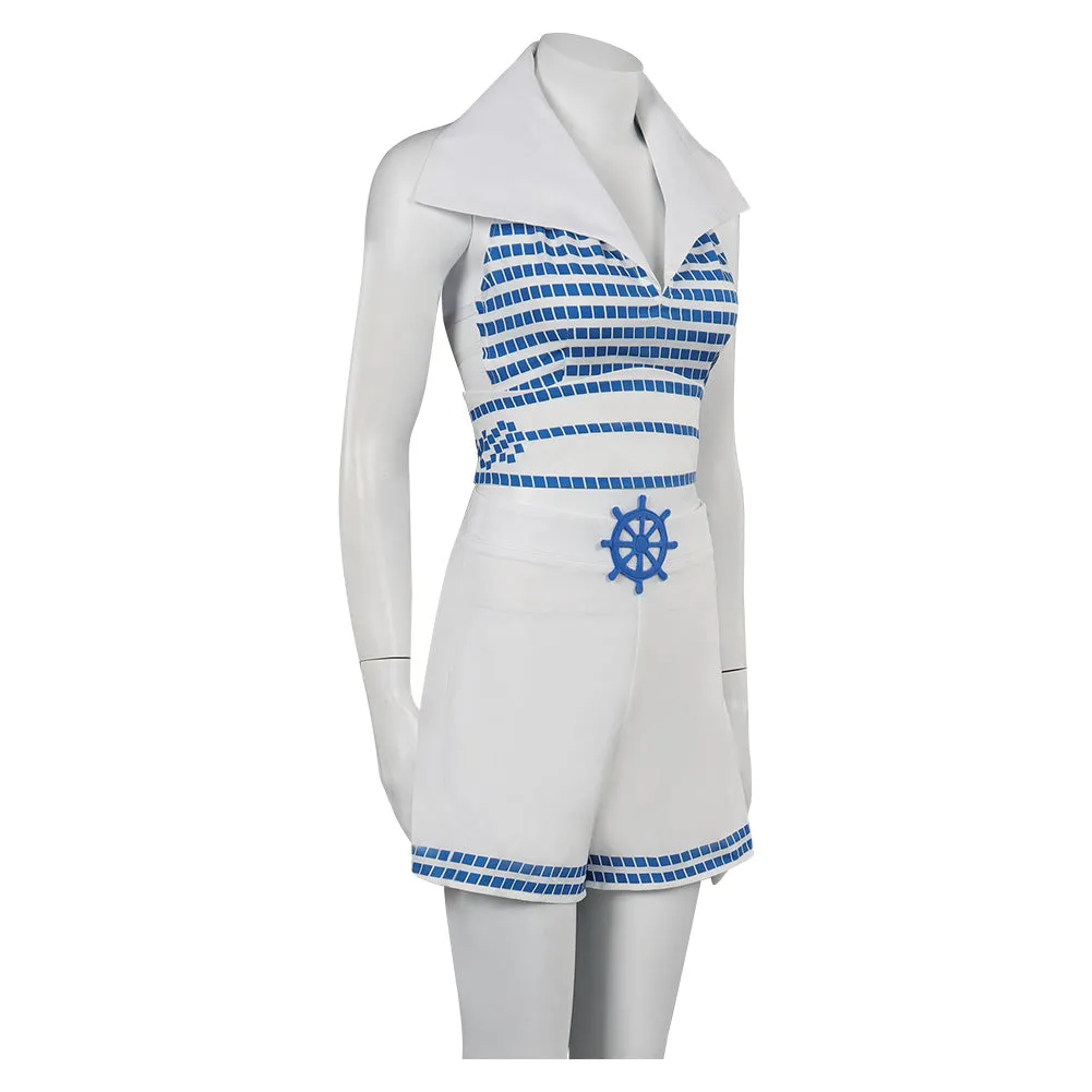 Barbie 2023 Blue Striped Beach Outfits Cosplay Costume Halloween Carnival Suit