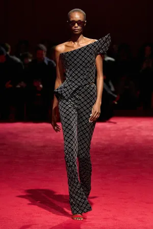 Black and Silver Sparkle Velvet Plaid Flare Trousers