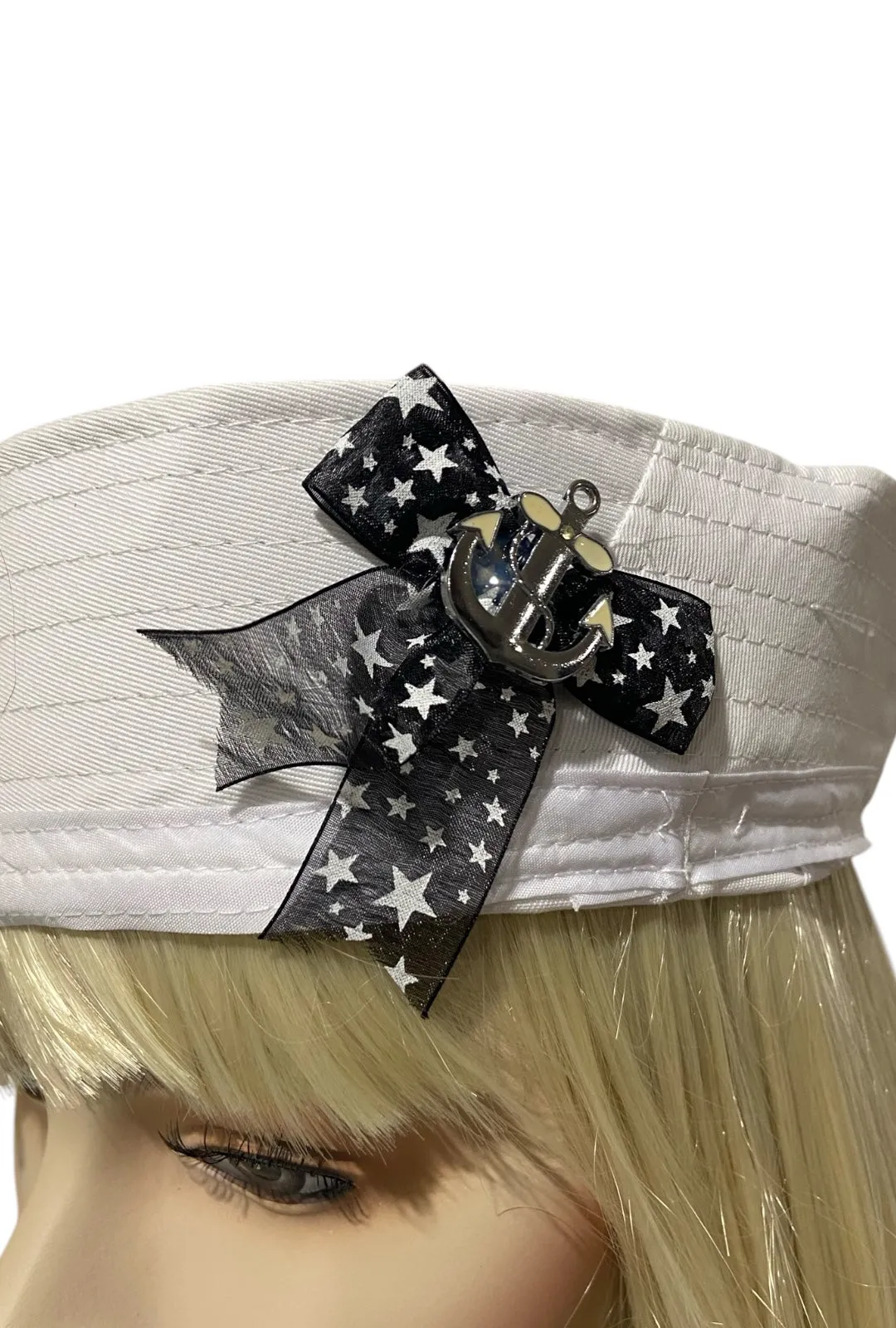 Black Star Bow and Anchor Sailor Hat
