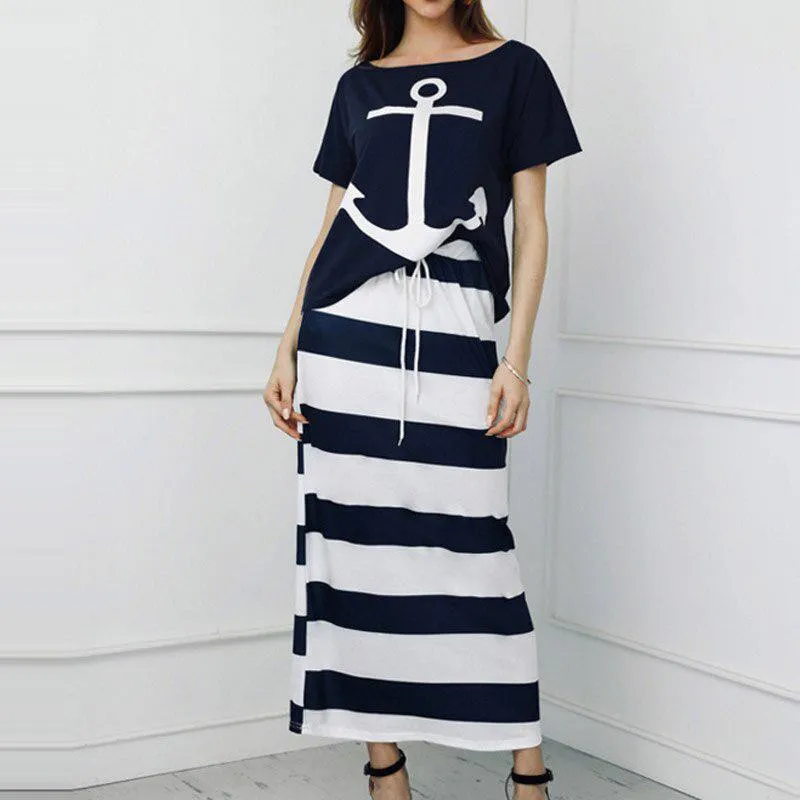 Blue & White Stripe Anchor Two Piece Summer Dress
