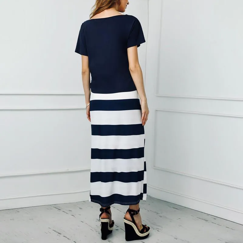 Blue & White Stripe Anchor Two Piece Summer Dress