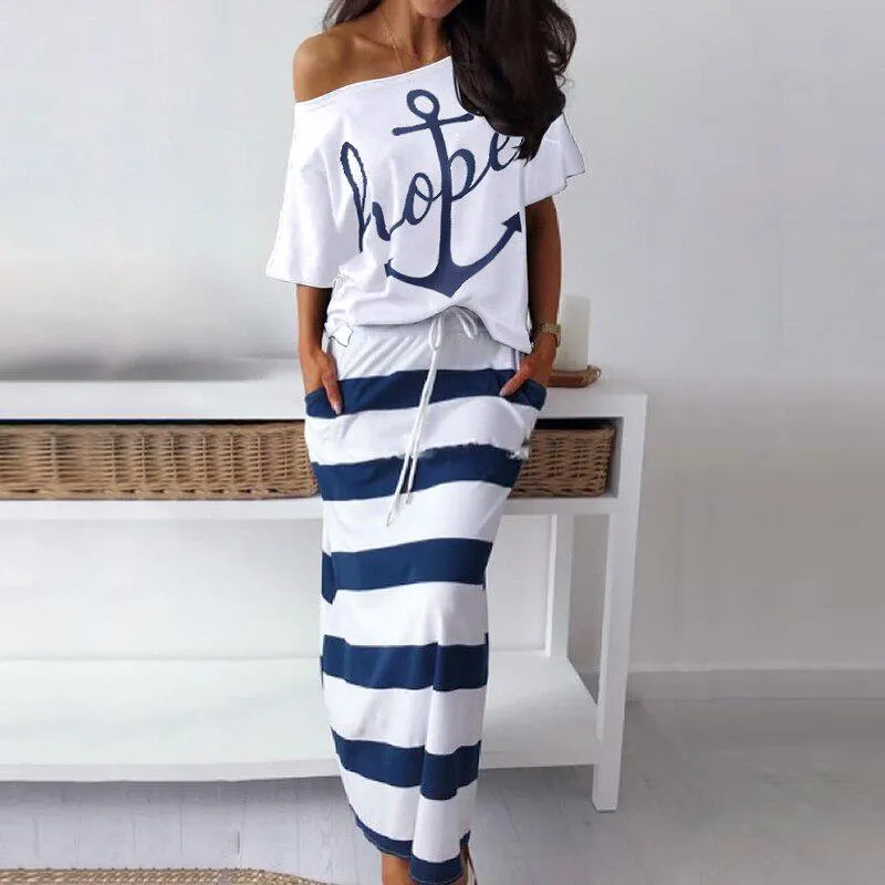 Blue & White Stripe Anchor Two Piece Summer Dress