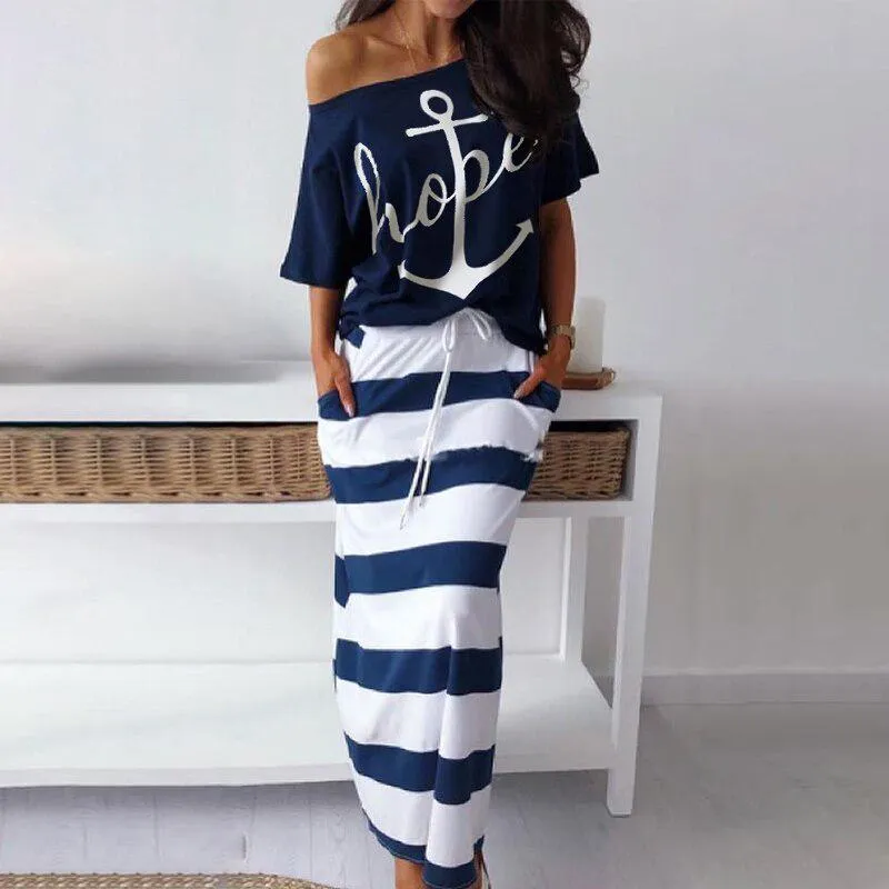 Blue & White Stripe Anchor Two Piece Summer Dress