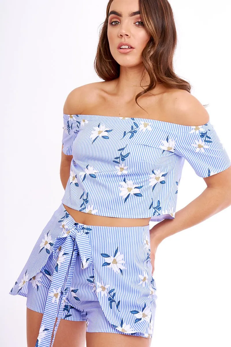 Blue Striped Floral Shorts - Katrin