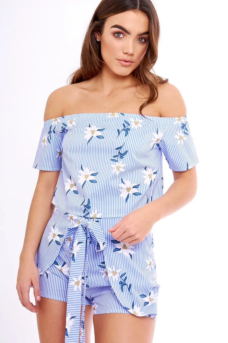 Blue Striped Floral Shorts - Katrin