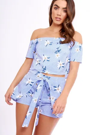 Blue Striped Floral Shorts - Katrin