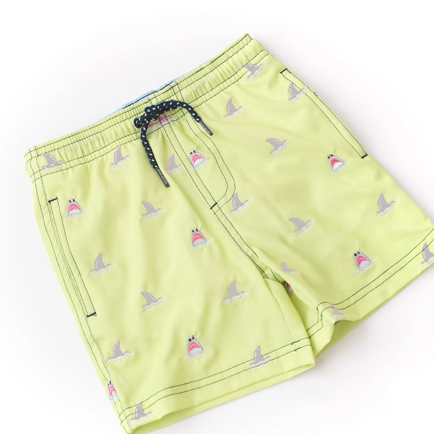 Boys H2O Appear Embroidered Swim Trunks - Citron Sharks