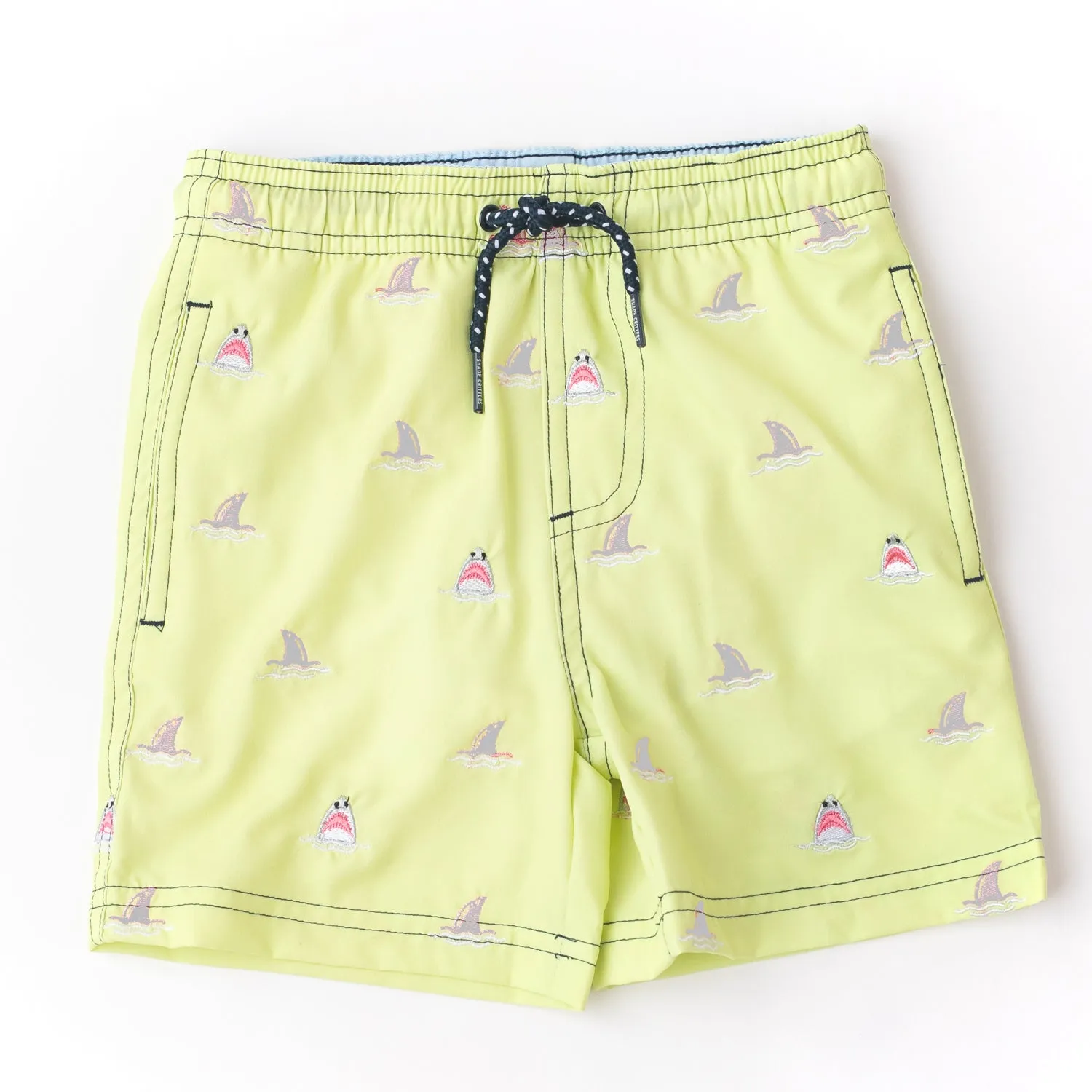 Boys H2O Appear Embroidered Swim Trunks - Citron Sharks