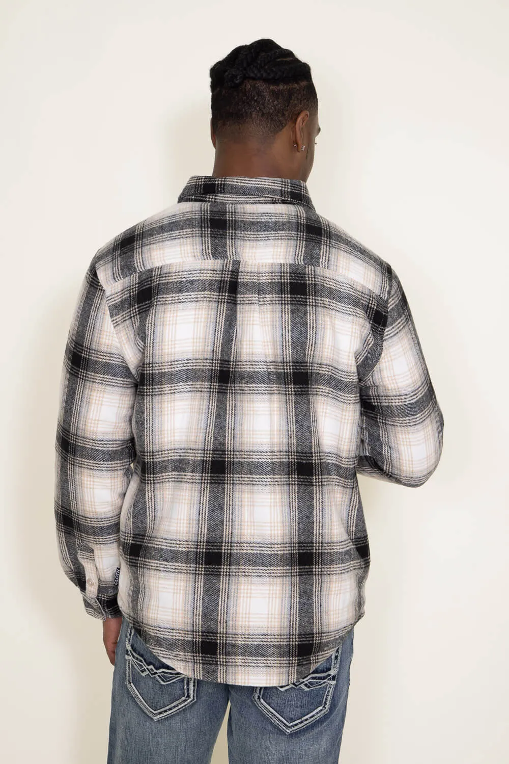 Brooklyn Cloth Sherpa Lined Flannel Shacket for Men in Cream | BKME262F-CRM