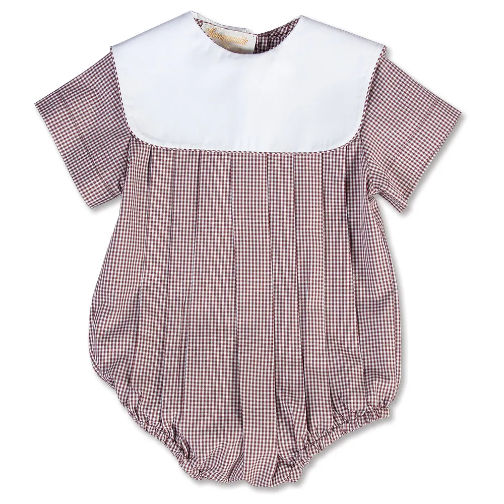 Brown Gingham Boy Bubble with Collar