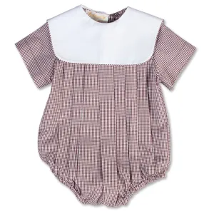 Brown Gingham Boy Bubble with Collar