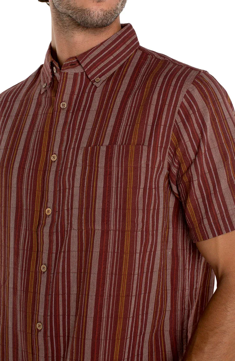Button Up Short Sleeve Shirt - Brick Ivory Yam