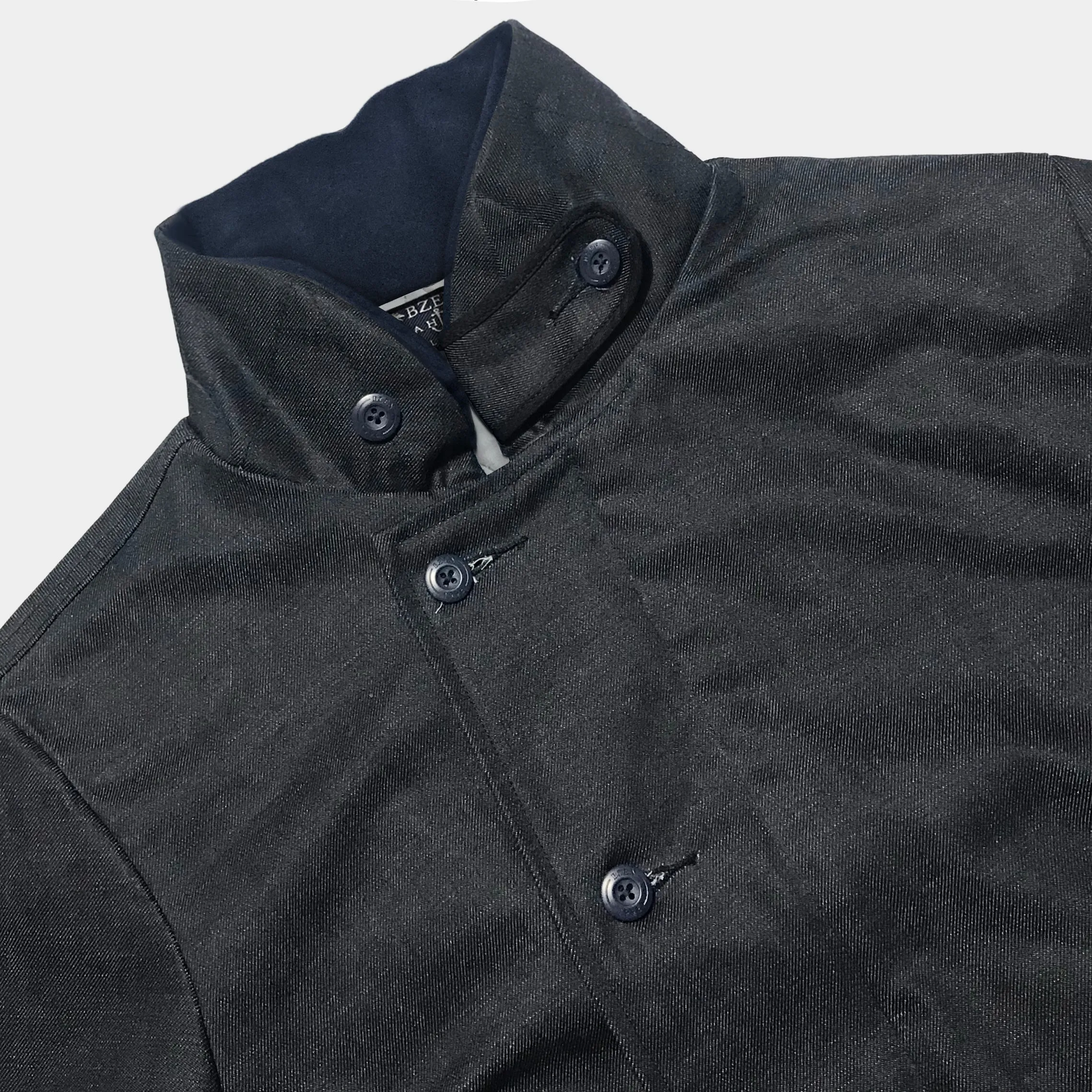 BZEN M.3260 N1R-WX REGULAR FIT WAXED BLACK OVER BLUE DENIM N1 DECK JACKET-11.5OZ-WAX BLACK-CAUTION CAN NEVER WASH