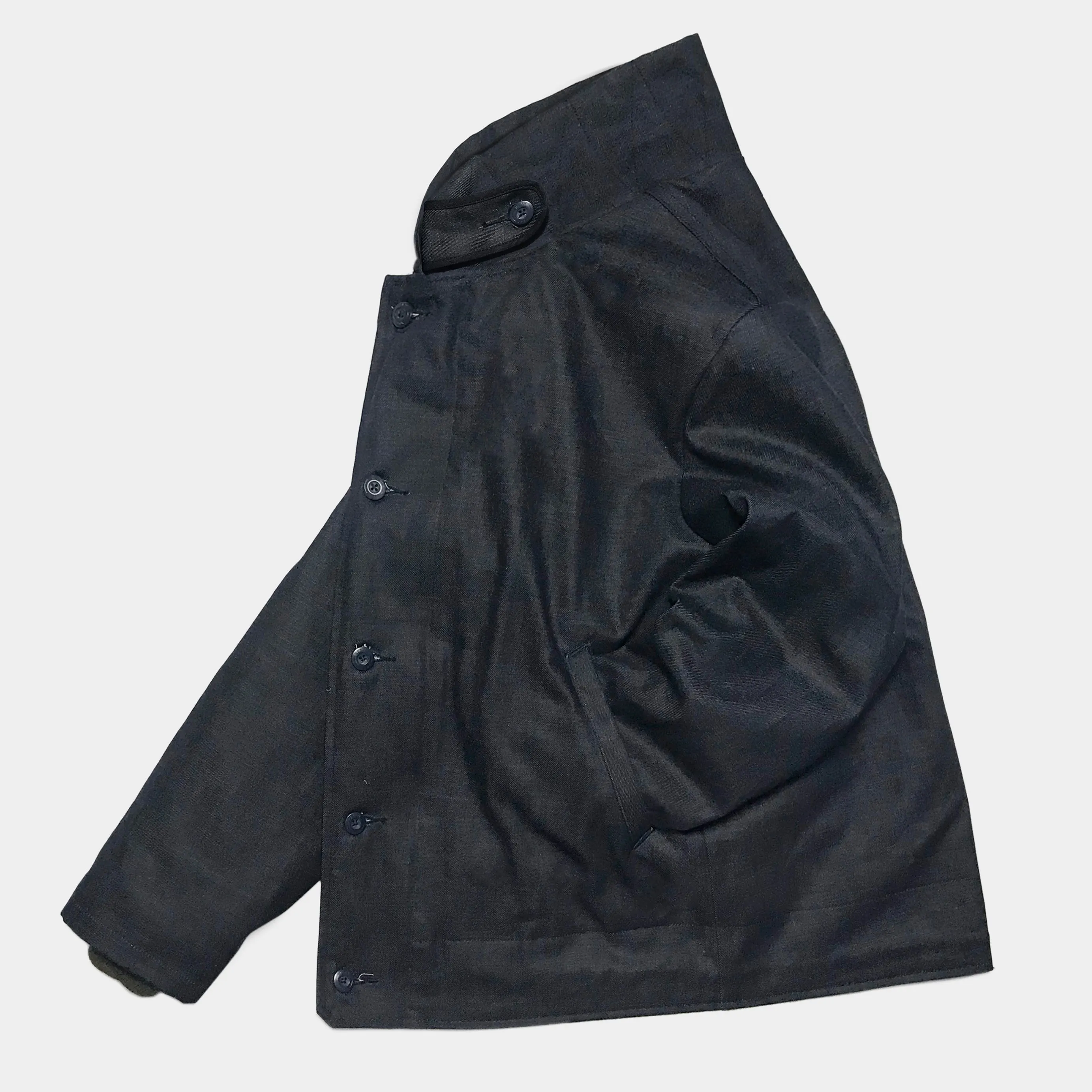 BZEN M.3260 N1R-WX REGULAR FIT WAXED BLACK OVER BLUE DENIM N1 DECK JACKET-11.5OZ-WAX BLACK-CAUTION CAN NEVER WASH