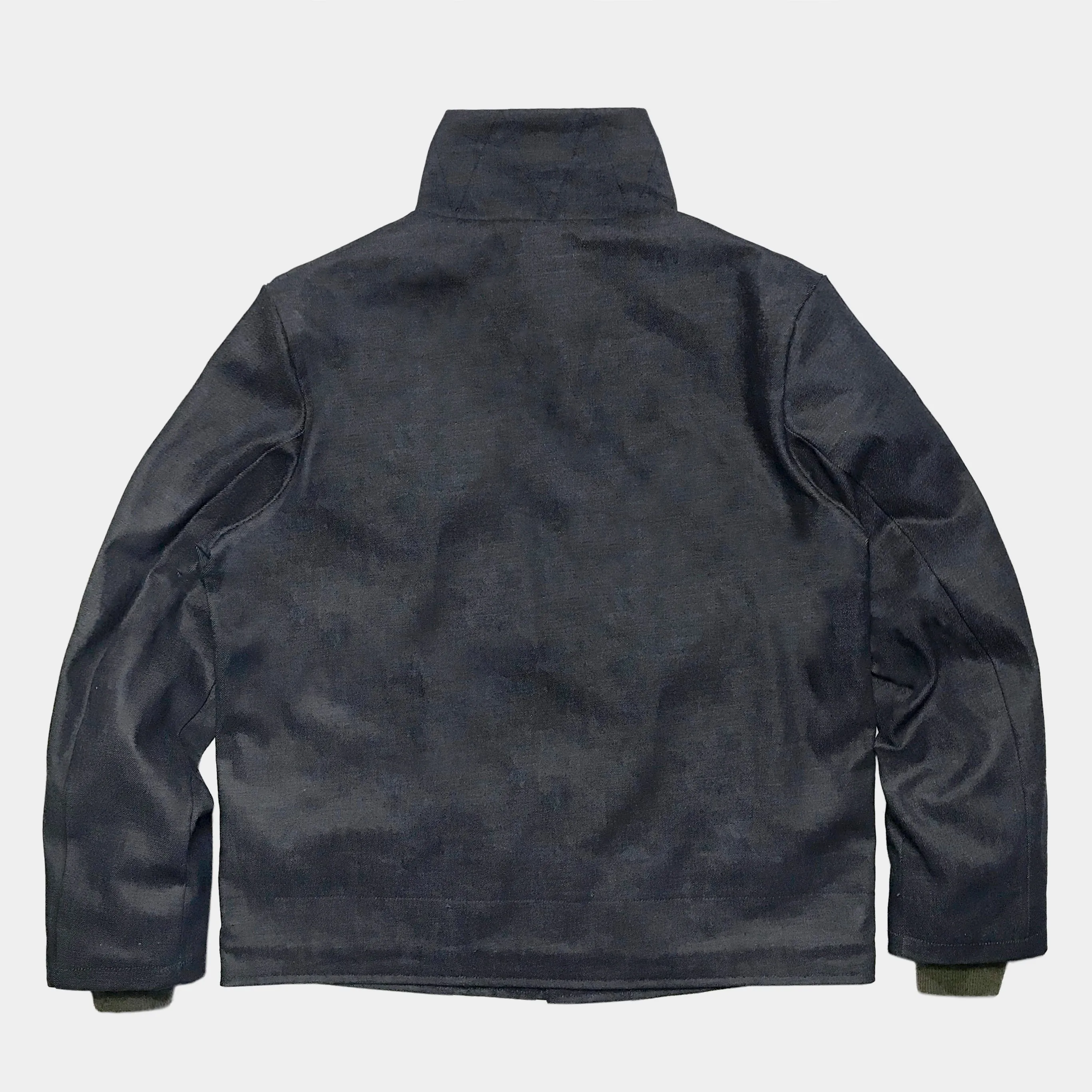 BZEN M.3260 N1R-WX REGULAR FIT WAXED BLACK OVER BLUE DENIM N1 DECK JACKET-11.5OZ-WAX BLACK-CAUTION CAN NEVER WASH