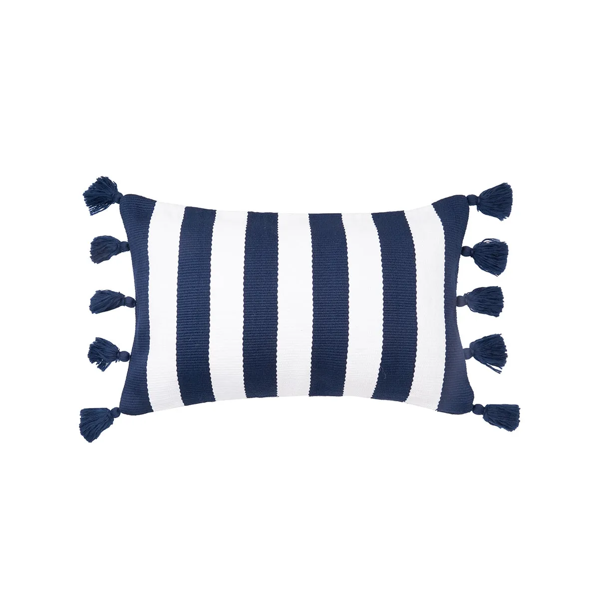 Cabana Stripes Tassel Pillow, Navy