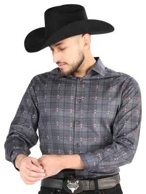 Camisa Vaquera Manga Larga Estampada Cuadros Gris/Cafe para Hombre 'El Señor de los Cielos' - ID: 44708
